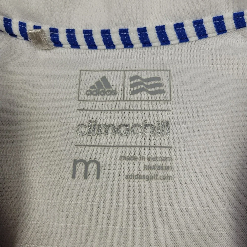 Quail Hollow Adidas Climalite Golf Polo Shirt Womens Medium Blue‎ White Striped